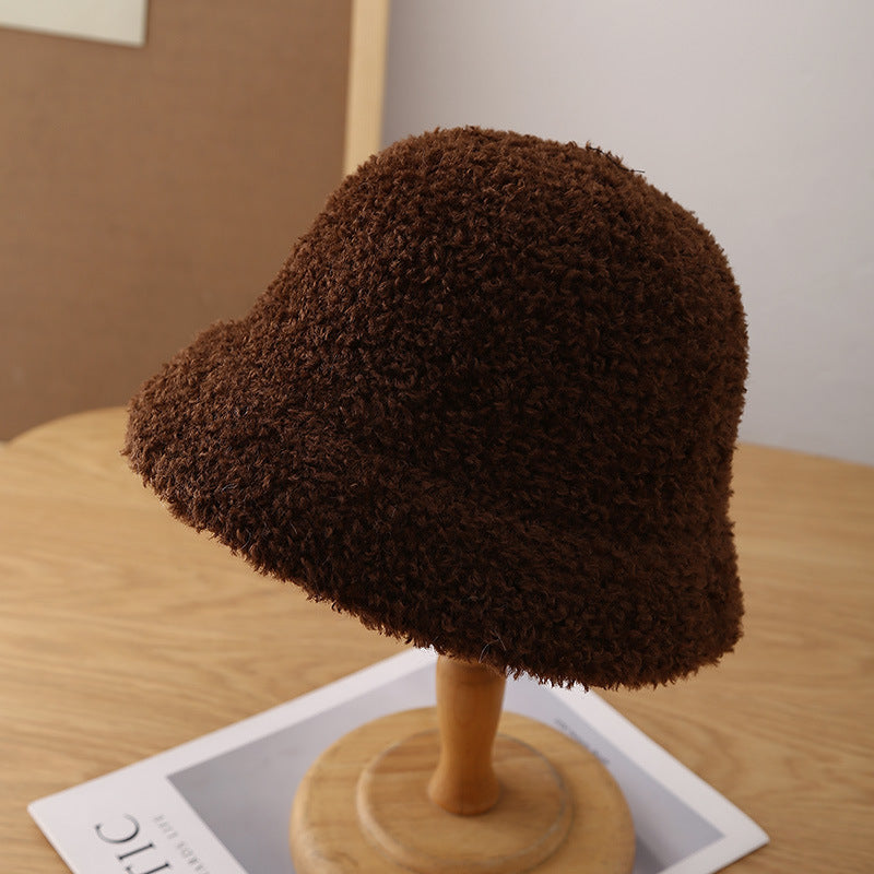 Winter Bucket Hat Teddy Fleece – Unisex Wool-Look Round Top Bucket Hat for Cold Weather