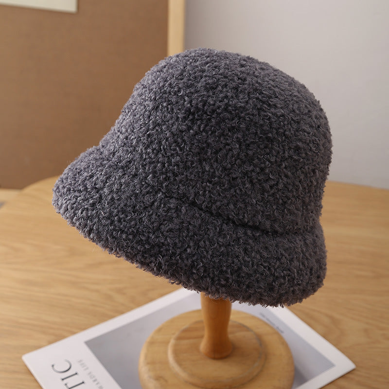 Winter Bucket Hat Teddy Fleece – Unisex Wool-Look Round Top Bucket Hat for Cold Weather