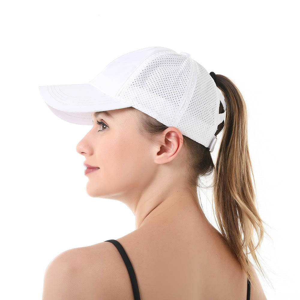 Womens Baseball Cap Cross Ponytail Hat Mesh Sun Hat Sports