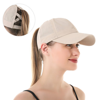 Womens Baseball Cap Cross Ponytail Hat Mesh Sun Hat Sports