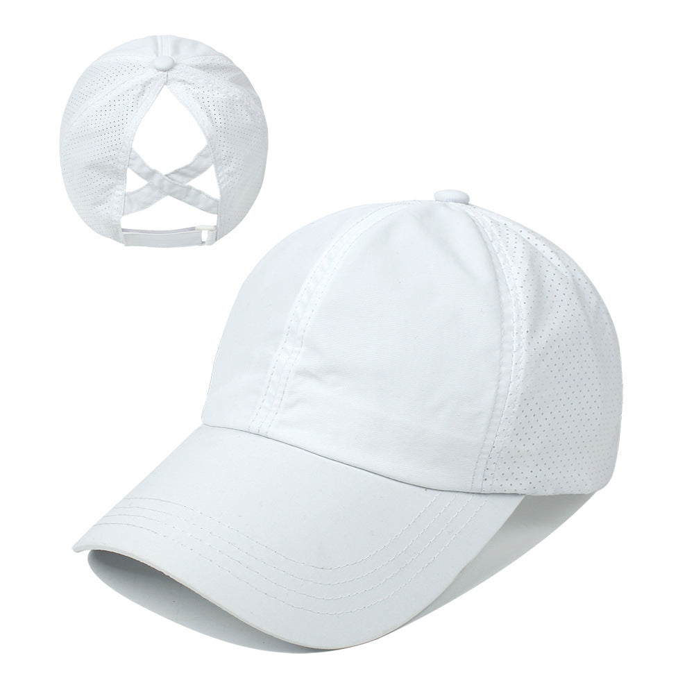 Womens Baseball Cap Cross Ponytail Hat Mesh Sun Hat Sports