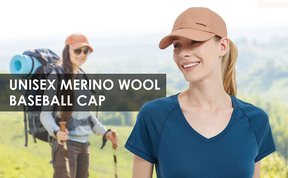 Wool Baseball Cap Women's Merino Ponytail Golf Hats with Adjustable Velcro for Hiking and Running