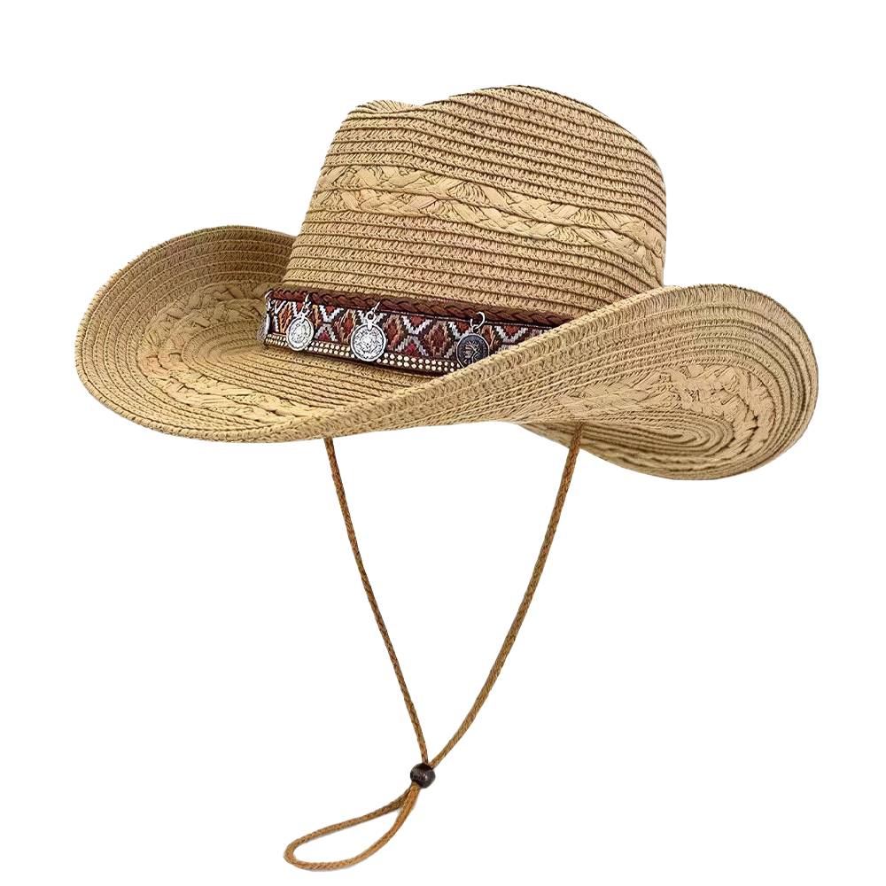 Woven Cowboy Hat | Women's Wide Brim Western Sun Hat for Summer Holidays