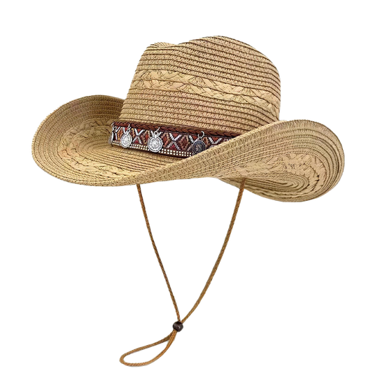 Woven Cowboy Hat | Women's Wide Brim Western Sun Hat for Summer Holidays