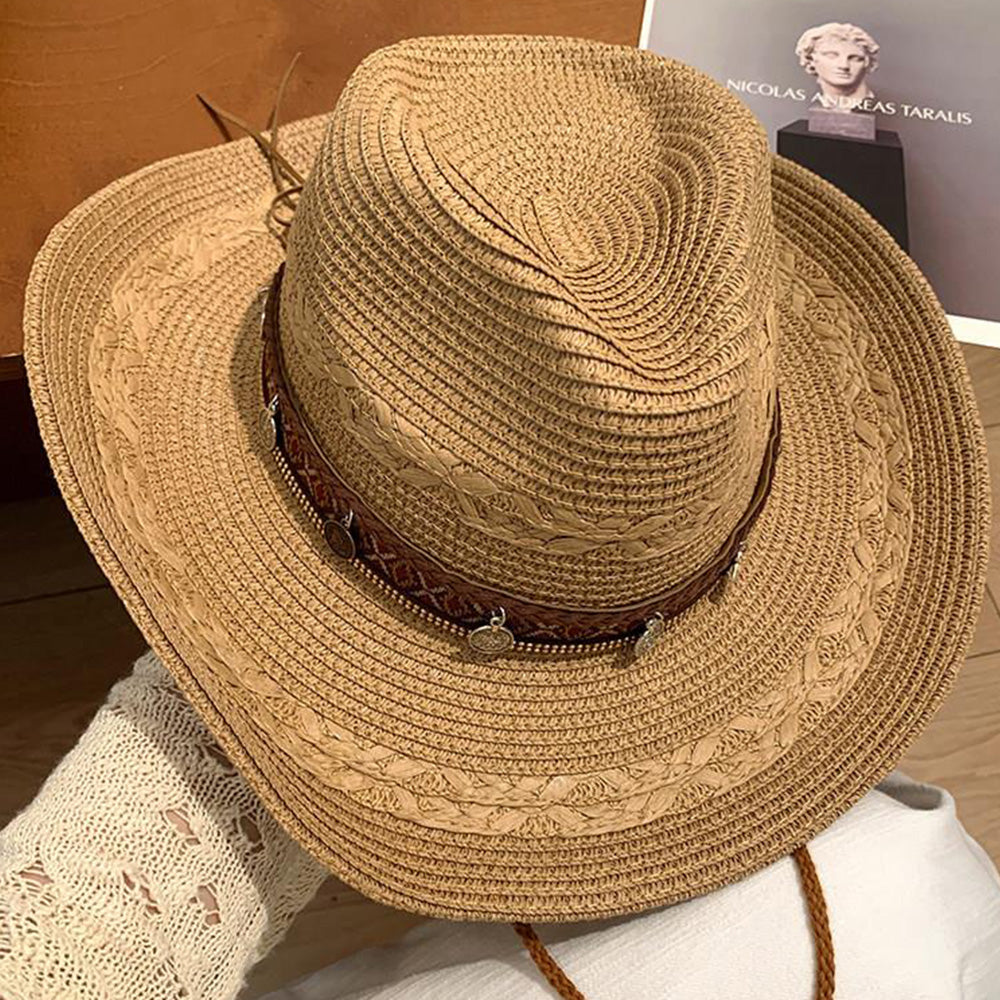 Woven Cowboy Hat | Women's Wide Brim Western Sun Hat for Summer Holidays