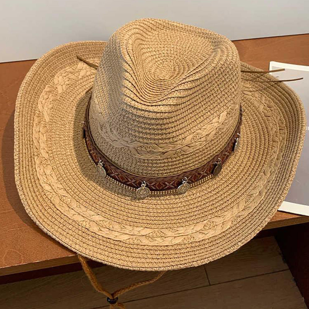 Woven Cowboy Hat | Women's Wide Brim Western Sun Hat for Summer Holidays