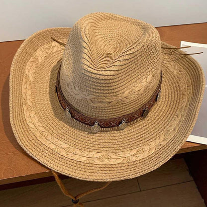 Woven Cowboy Hat | Women's Wide Brim Western Sun Hat for Summer Holidays