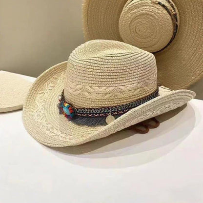 Woven Cowboy Hat | Women's Wide Brim Western Sun Hat for Summer Holidays