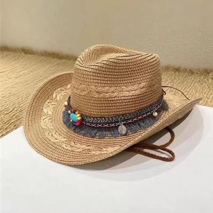 Woven Cowboy Hat | Women's Wide Brim Western Sun Hat for Summer Holidays
