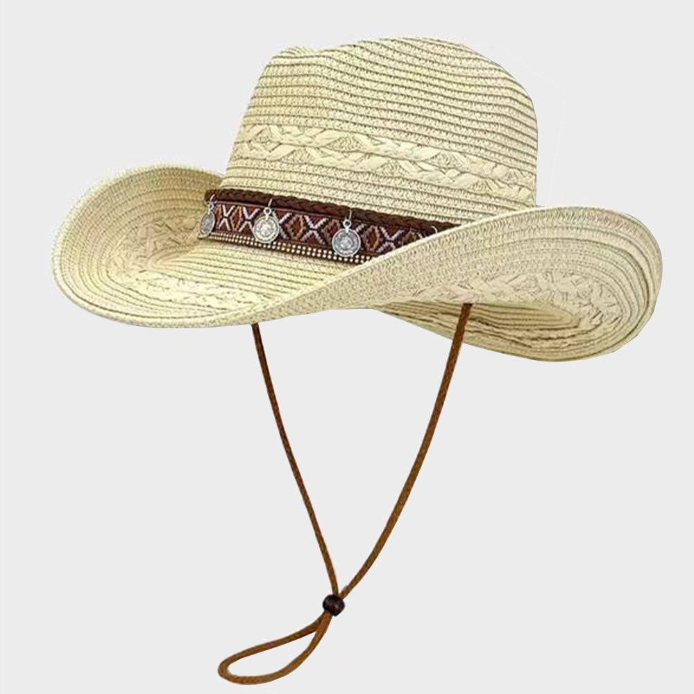 Woven Cowboy Hat | Women's Wide Brim Western Sun Hat for Summer Holidays