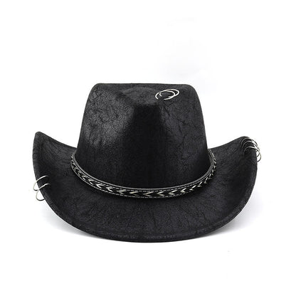 Black Cowboy Hat Suede-Textured Western Style for Men & Women