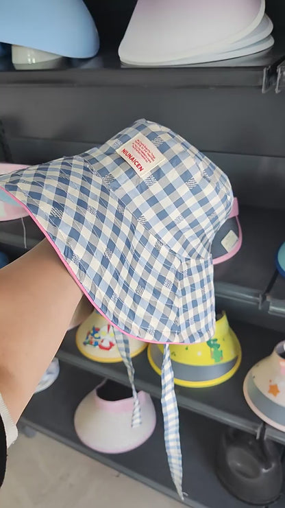 Wide Brim Bucket Hat – Reversible Plaid Sun Hat with Chin Strap, UV Protection, Multiple Colors
