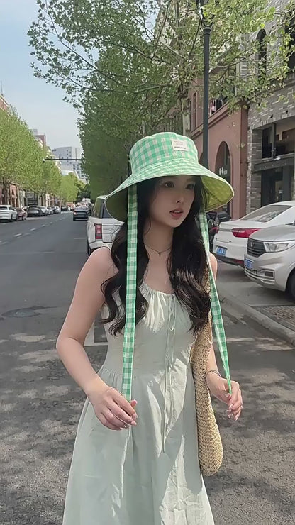Wide Brim Bucket Hat – Reversible Plaid Sun Hat with Chin Strap, UV Protection, Multiple Colors