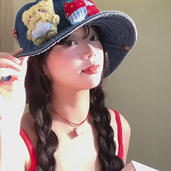Cubs Bucket Hat | Cute Denim Bucket Hat with Bow for Women Summer Sun Protection